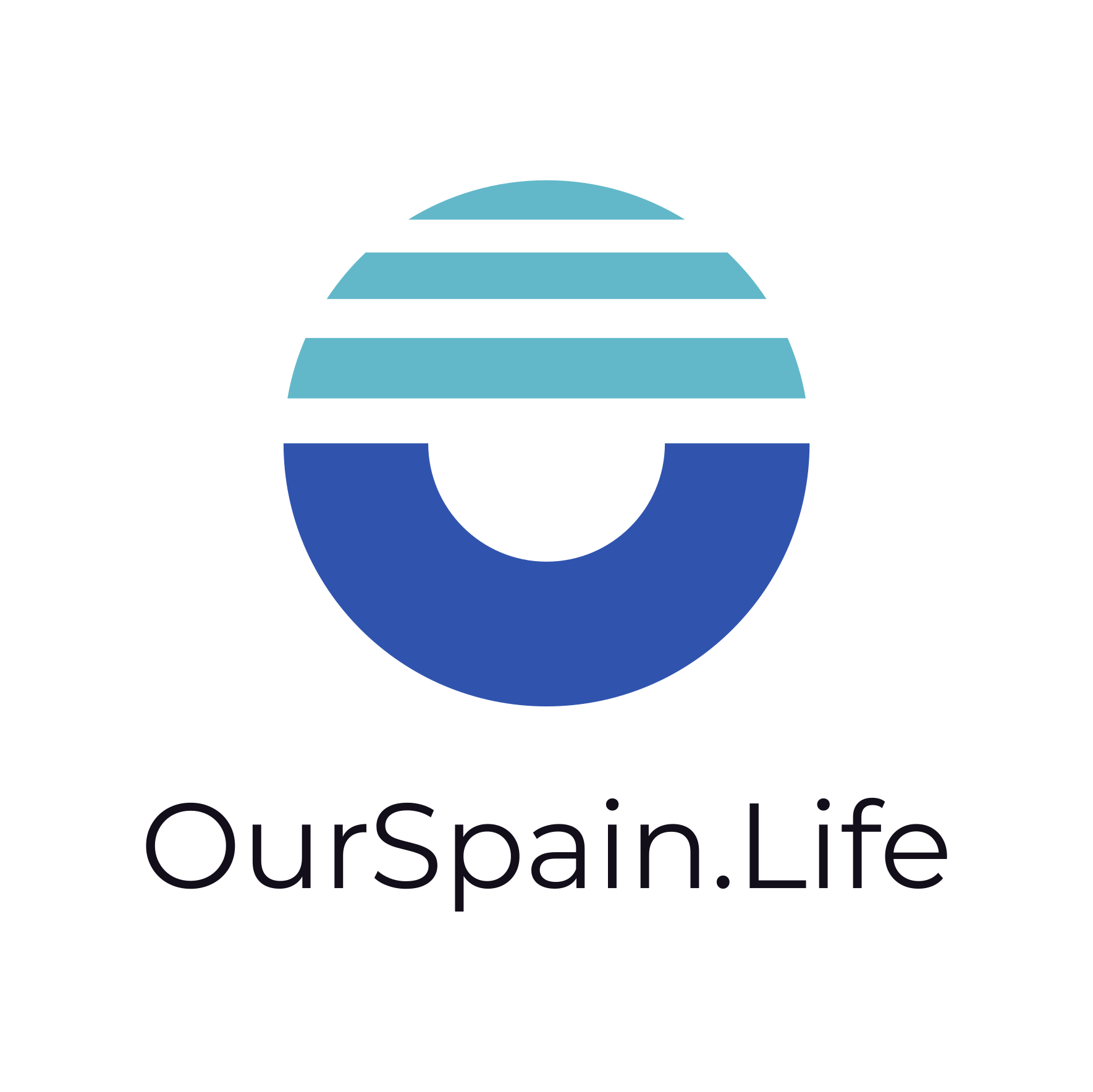 Our.Sp
ain.Life with a light blue and dark blue stylized O at the top